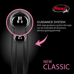 FLEXI New Classic: guía de cinta 360° para desenredar sin esfuerzo durante el paseo.