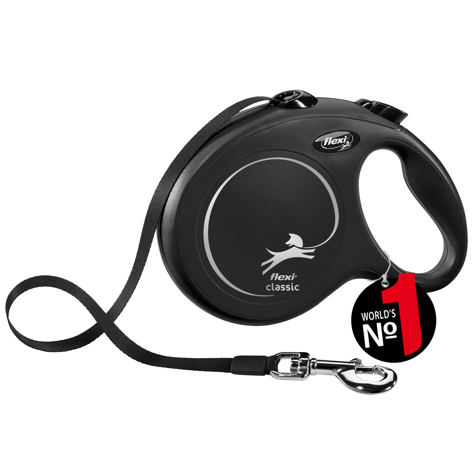 FLEXI New Classic en negro, correa para perros grandes, ofrece libertad controlada