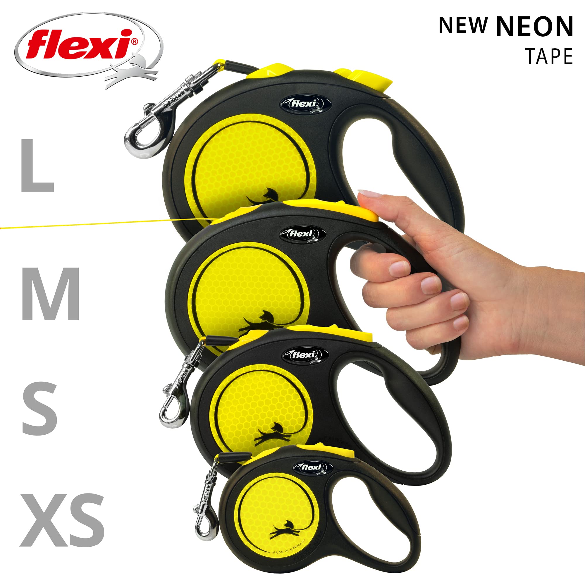 FLEXI correa en amarillo neón mejora visibilidad y seguridad.