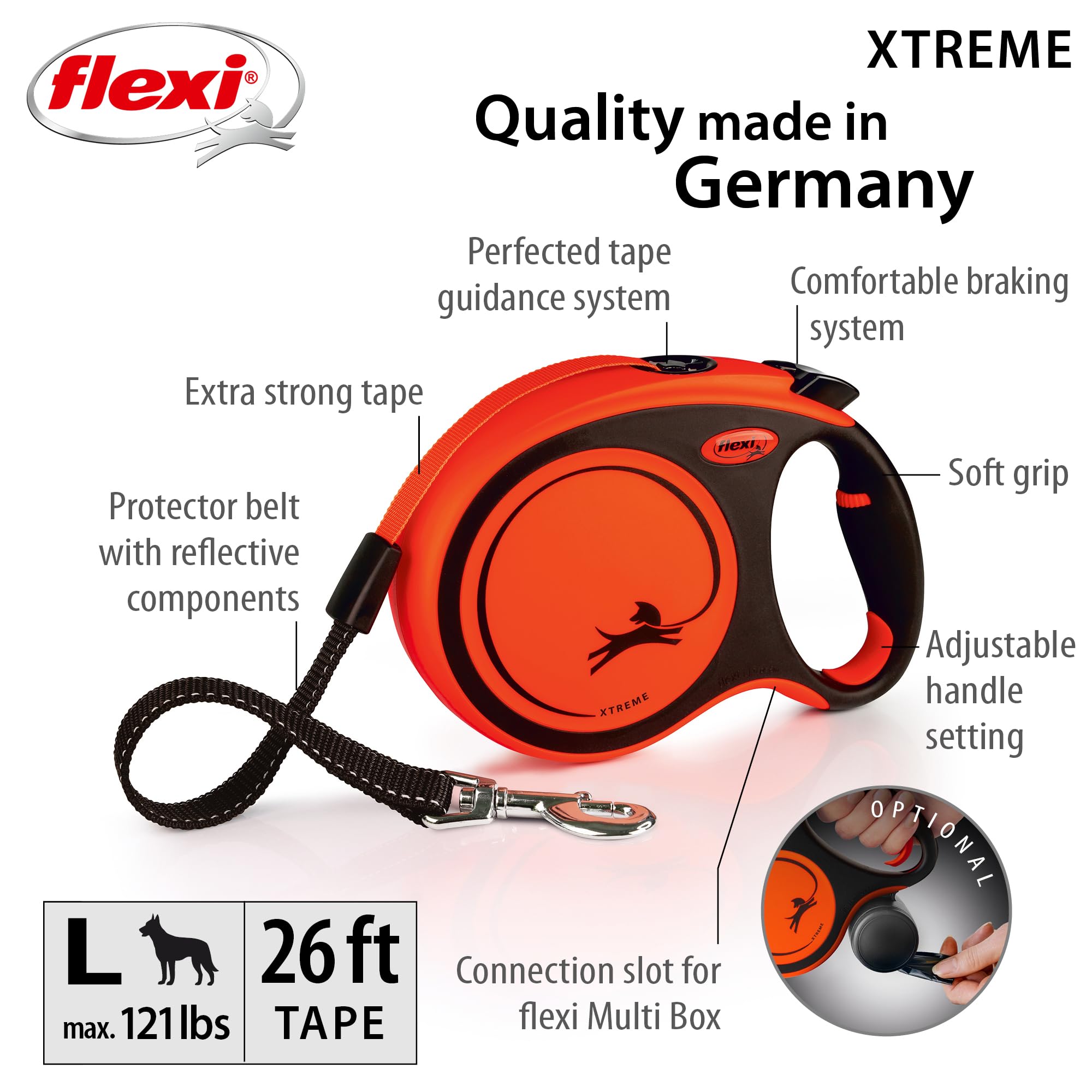FLEXI Xtreme 26 pies, alcance cómodo para paseos relajados.