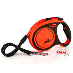 Flexi Xtreme cinta naranja negra 5 m, correa retráctil segura para perros grandes.