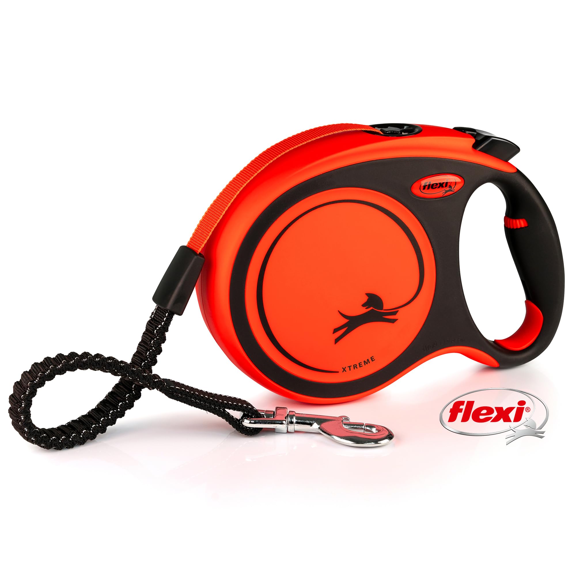 Flexi Xtreme muestra la cinta naranja y negra de 8 m para paseos controlados