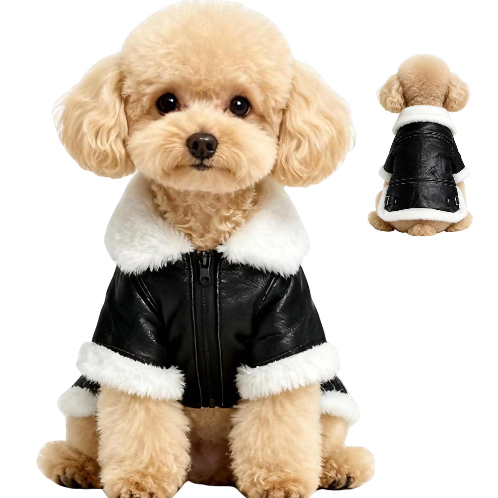 Floofelove chaqueta de cuero falso para perro pequeño con peche 40 cm, protección elegante.