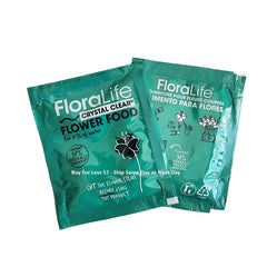 Sobres Floralife Crystal Clear de 5 g para uso inmediato.
