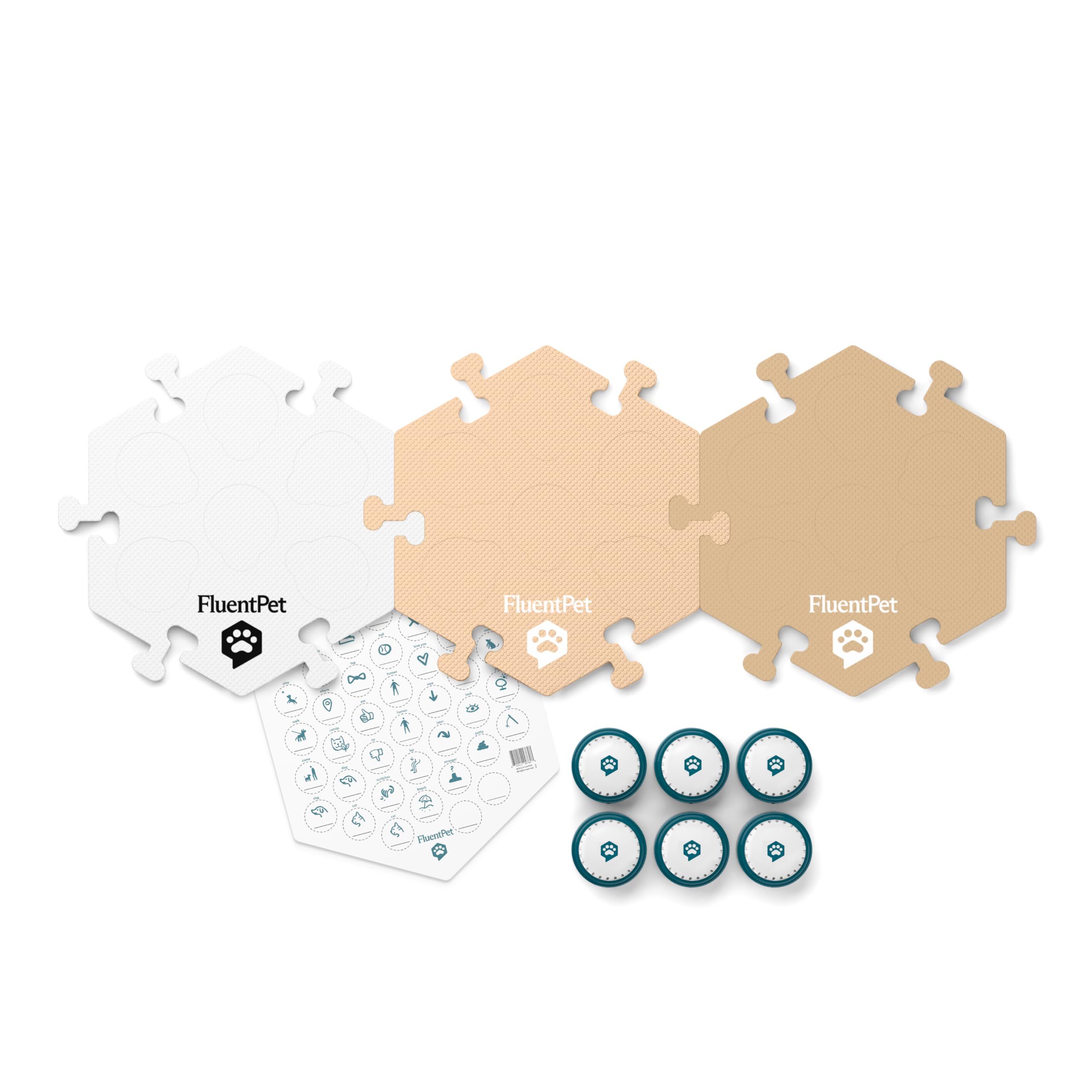 FluentPet: módulos-hexagonales-beige para organizar palabras por categorías