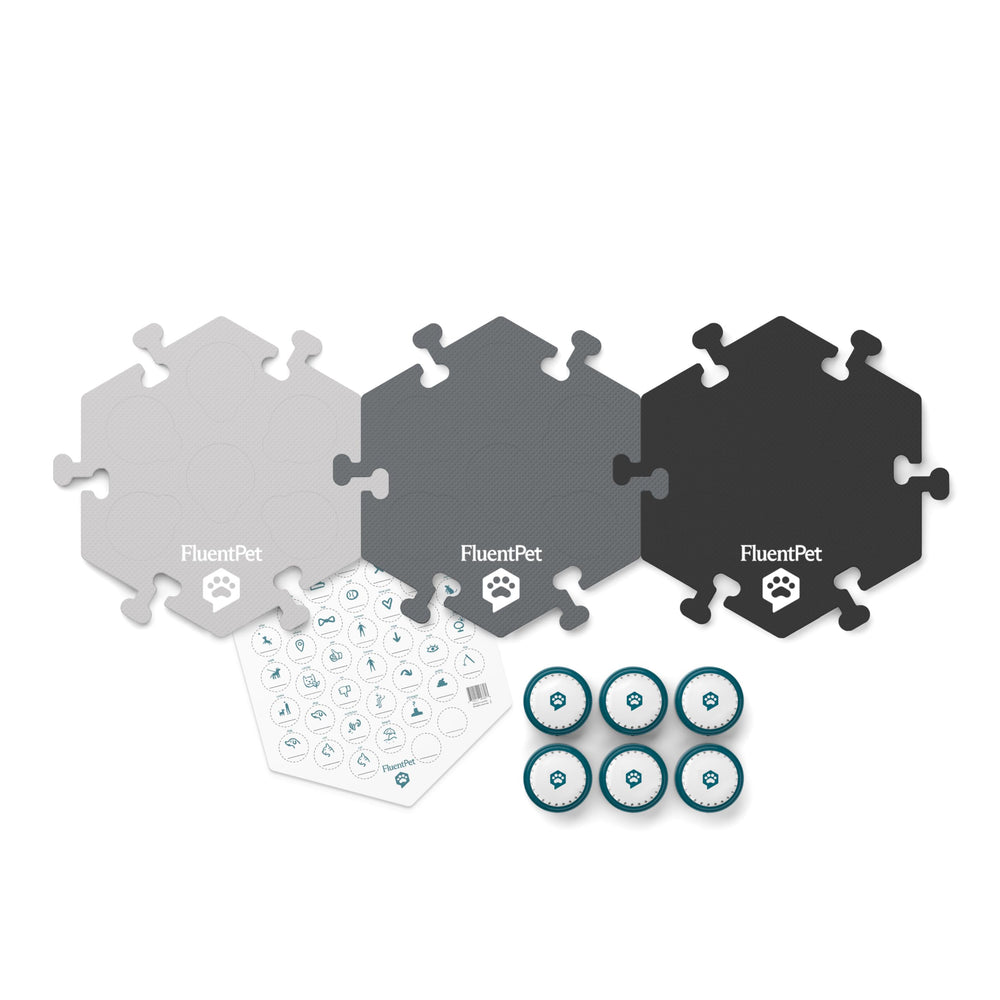 FluentPet: 3 tapetes hexagonales para organizar palabras y frases.