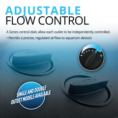 Fluval A202 con salidas de aire independientes, control preciso de flujo.