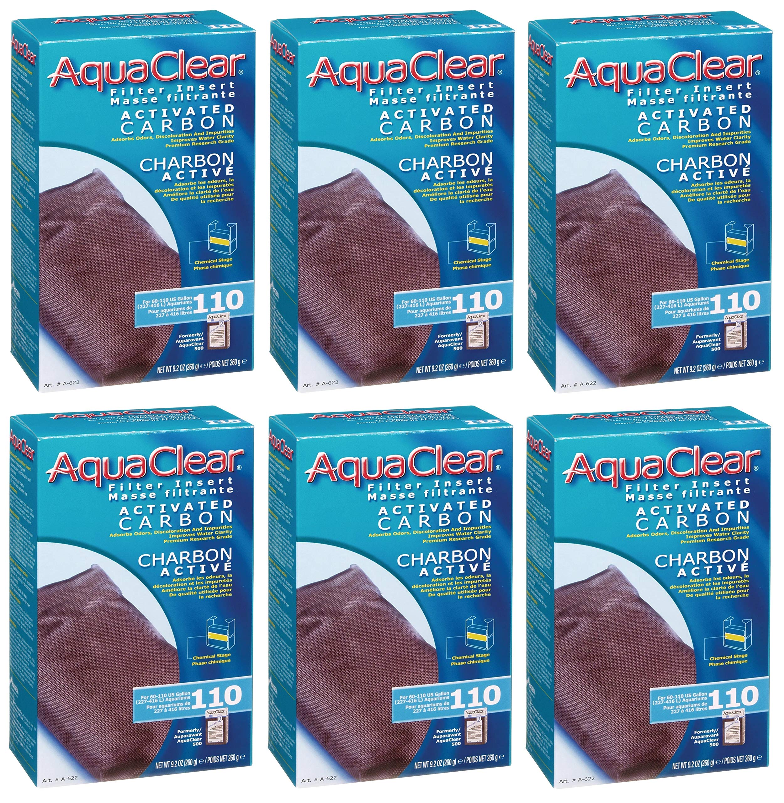 Inserto de carbón activado Fluval AquaClear 110 para eliminar olores y turbidez en acuarios.