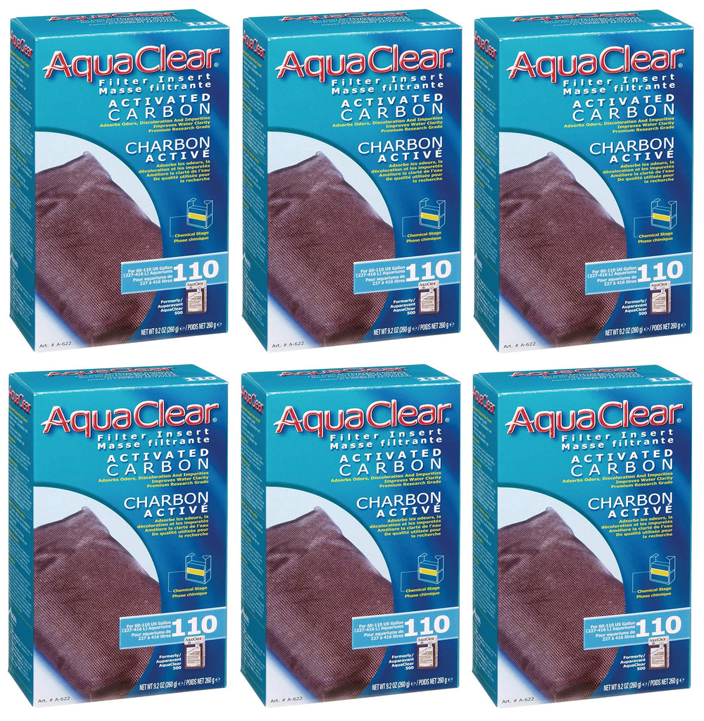Inserto de carbón activado Fluval AquaClear 110 para eliminar olores y turbidez en acuarios.