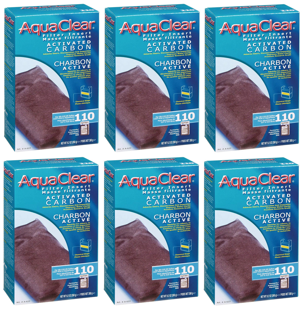 Inserto de carbón activado Fluval AquaClear 110 para eliminar olores y turbidez en acuarios.