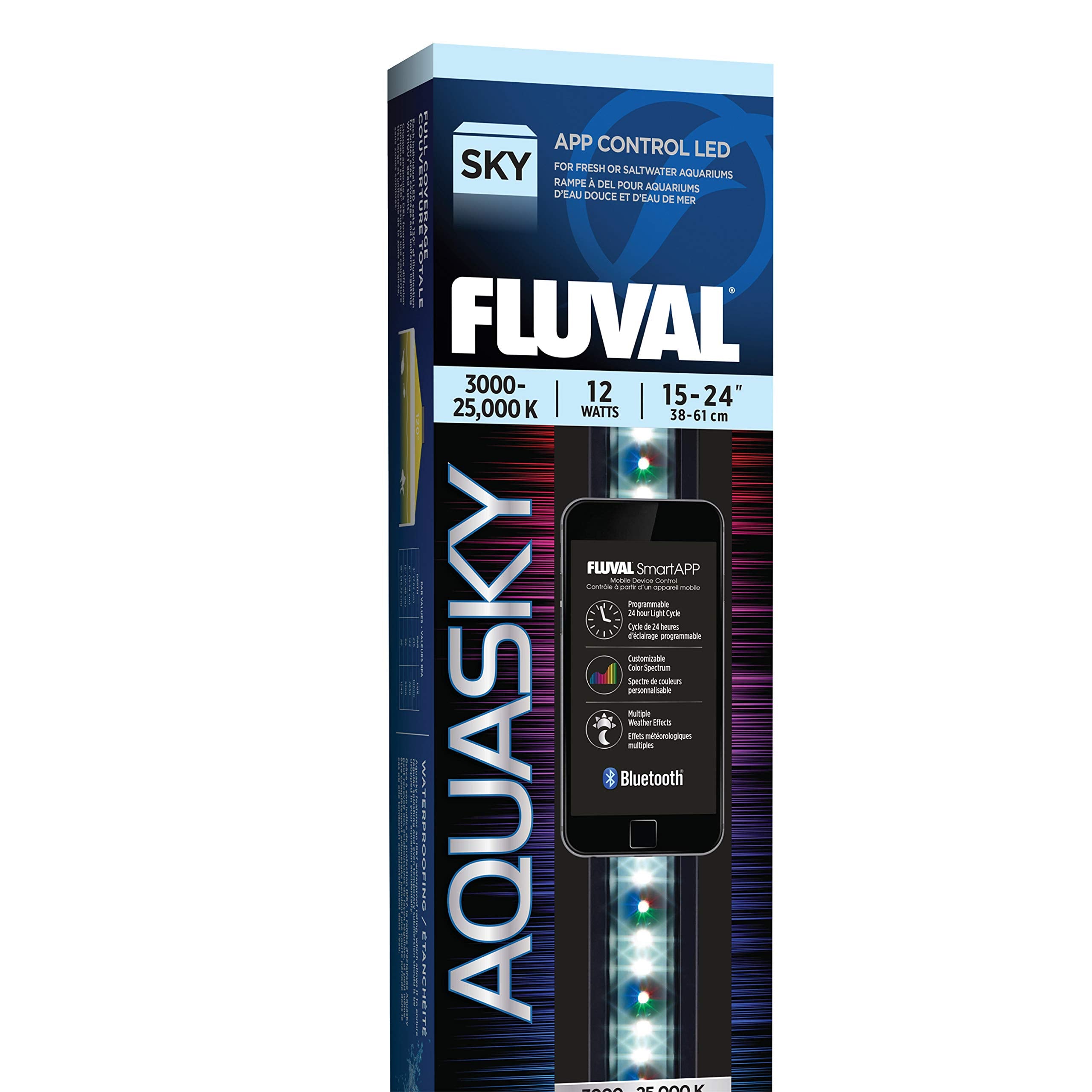 Fluval Aquasky 2.0 con 6500K para iluminación clara y colores vivos.