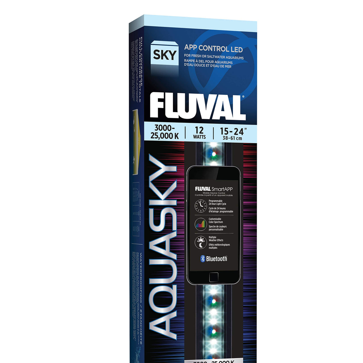 Fluval Aquasky 2.0 con 6500K para iluminación clara y colores vivos.