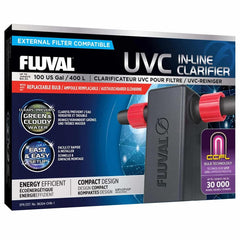 Fluval In Line UVC Clarifier, vista frontal, mejora la claridad del agua del acuario.