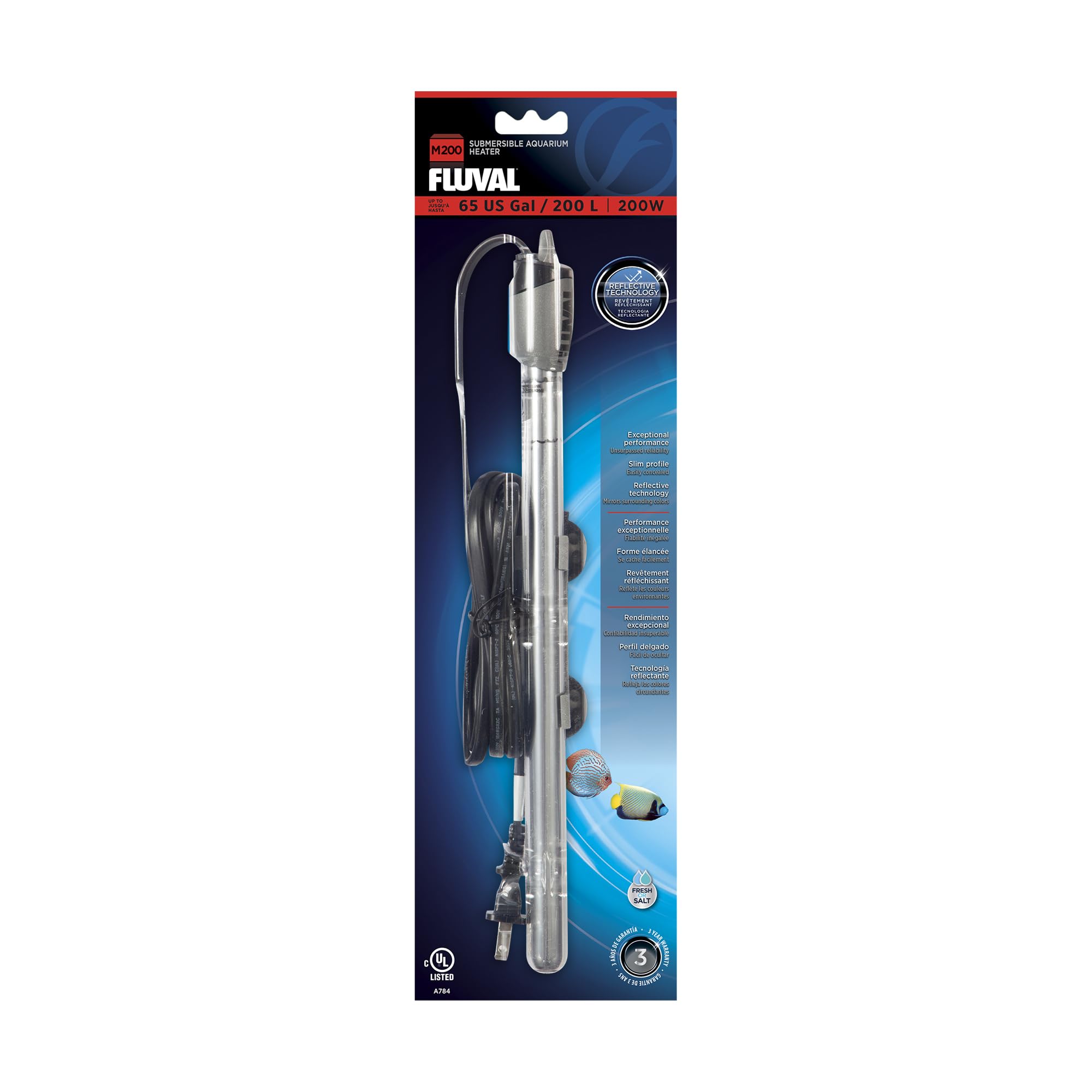 Calentador Fluval M 200W sumergible, control de temperatura estable para acuario