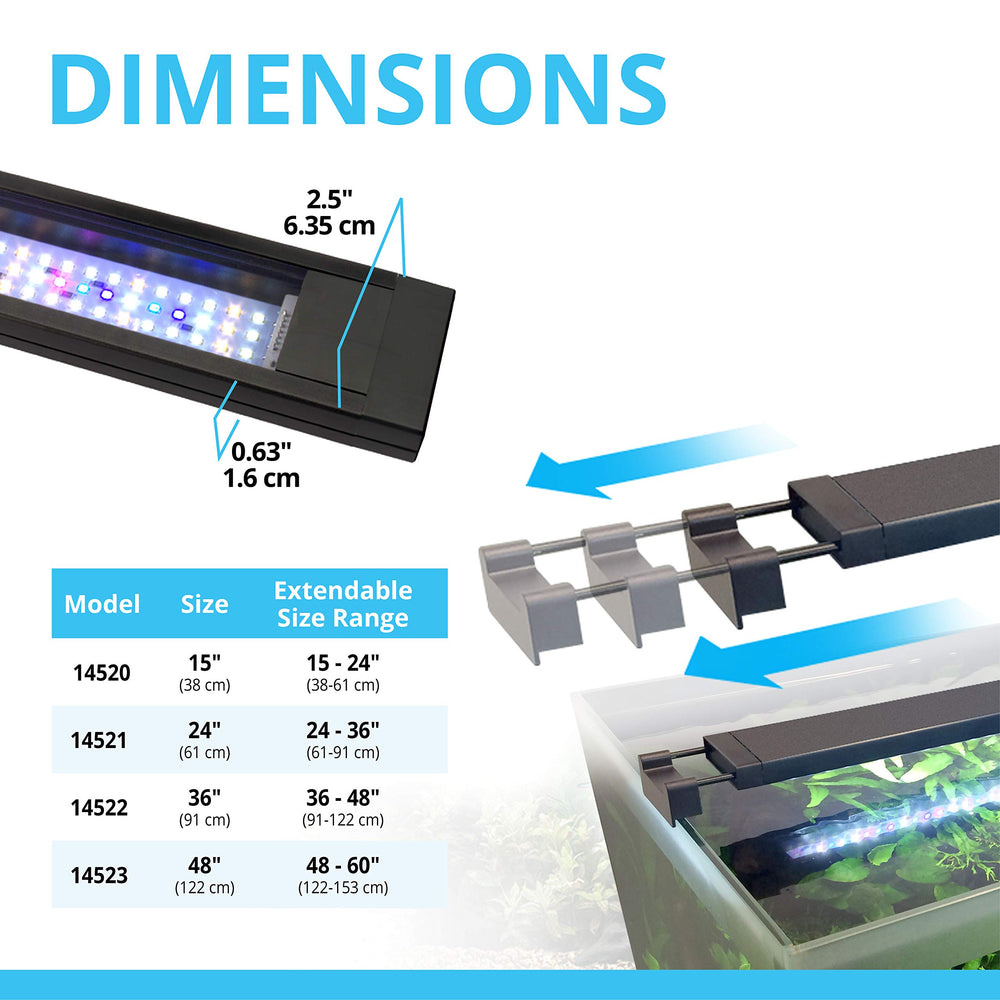 Fluval Plant 3.0 LED soportes extensibles para diferentes anchos.