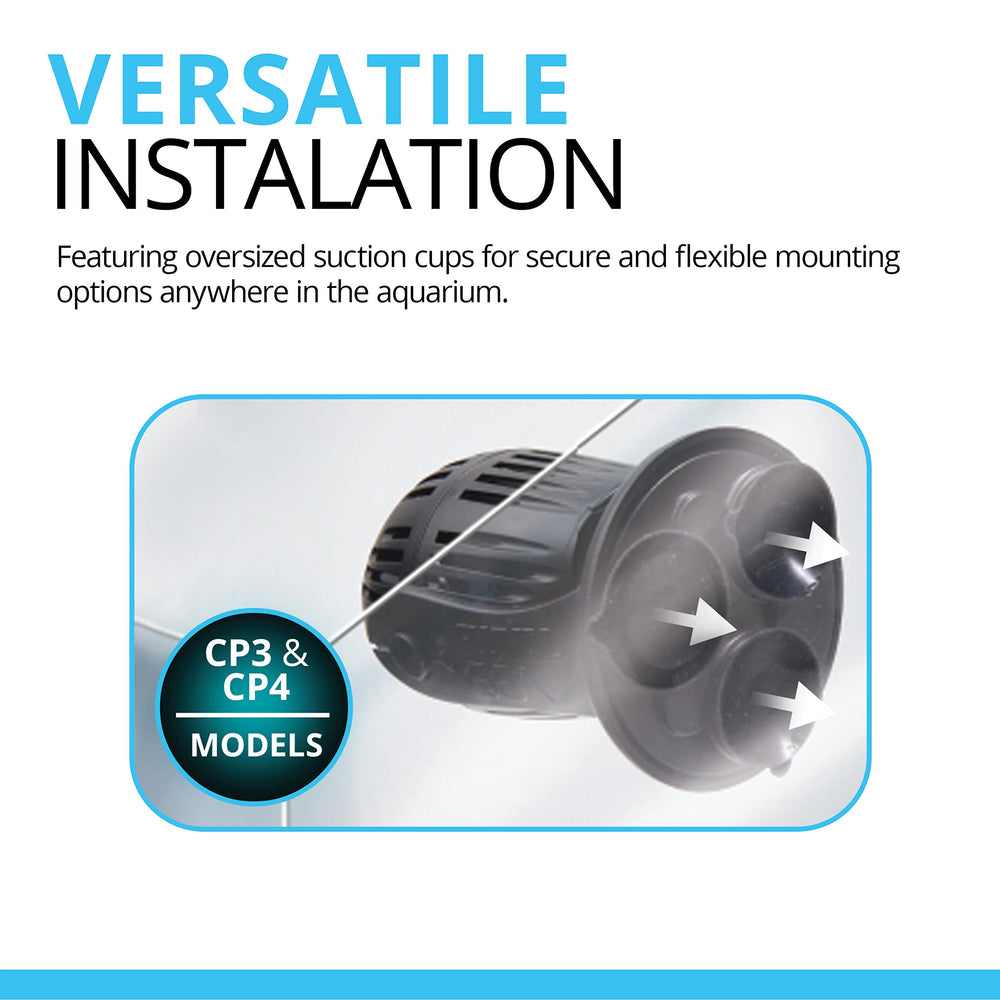 Montaje con ventosa seguro de Fluval CP3 para instalación rápida y flexible.