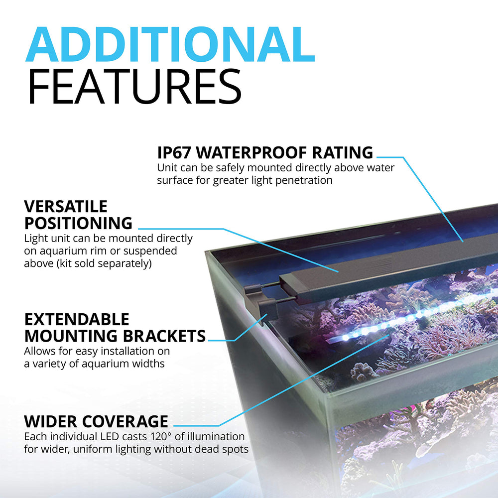 Fluval Sea Marine 3.0 LED, soportes extensibles para instalación en acuarios de distintos anchos.