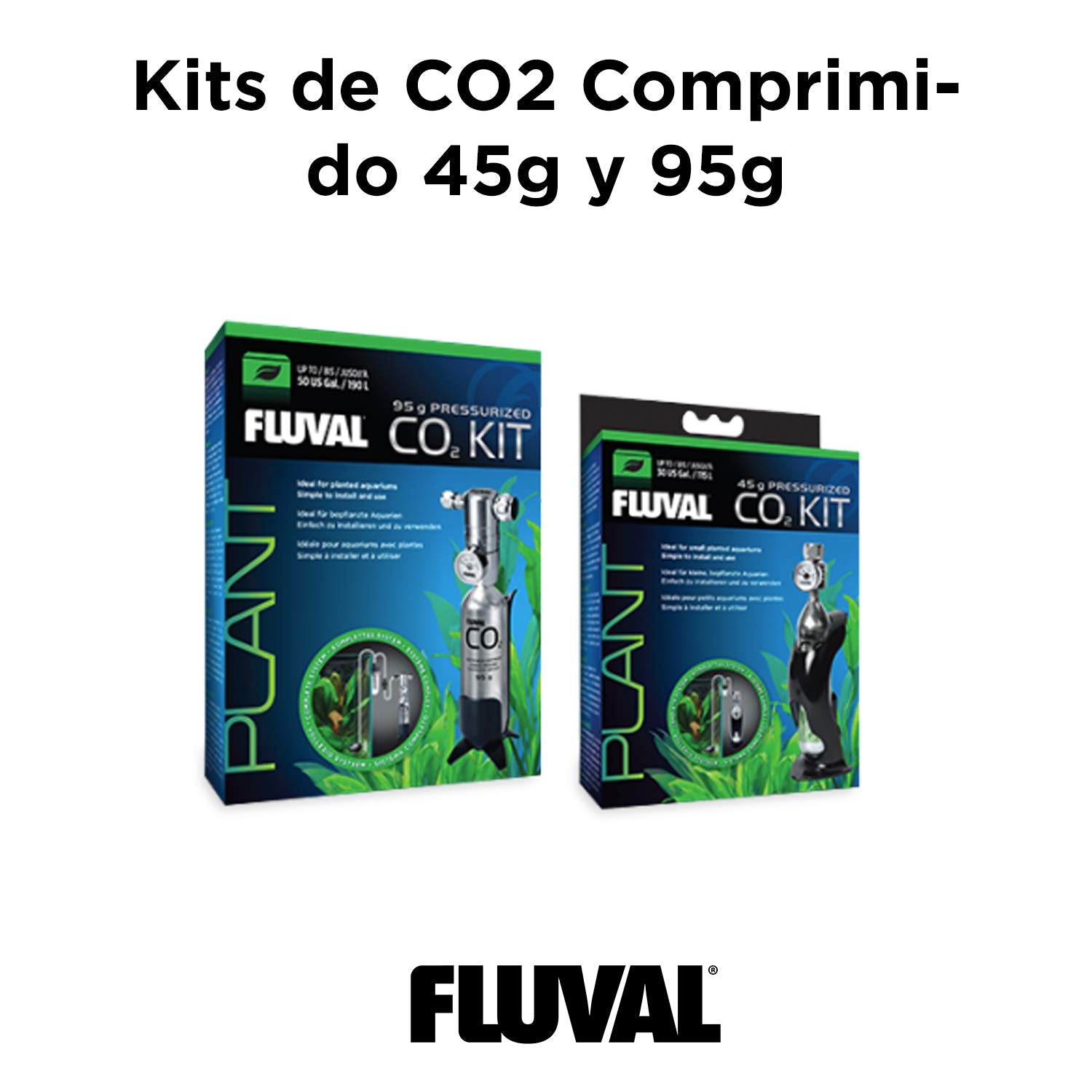 Fluval sistema CO2 45 g para acuario plantado, compatibilidad asegurada.