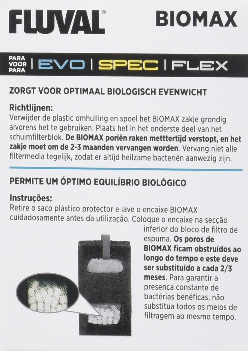 Fluval SPEC Biomax: capacidad elevada para colonización bacteriana y manejo de desechos