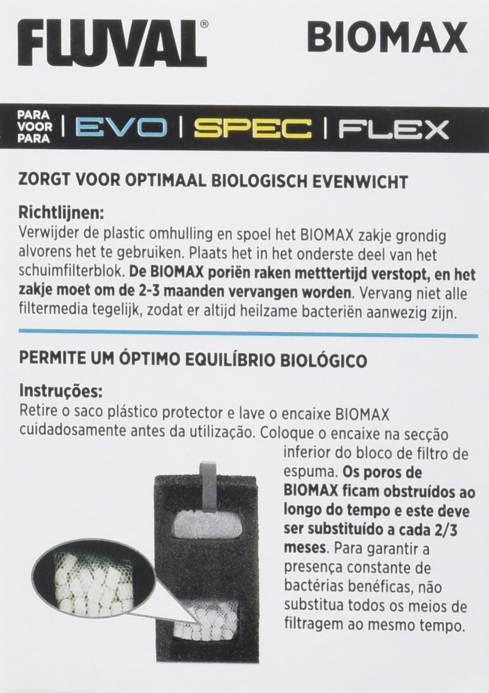 Fluval SPEC Biomax: capacidad elevada para colonización bacteriana y manejo de desechos