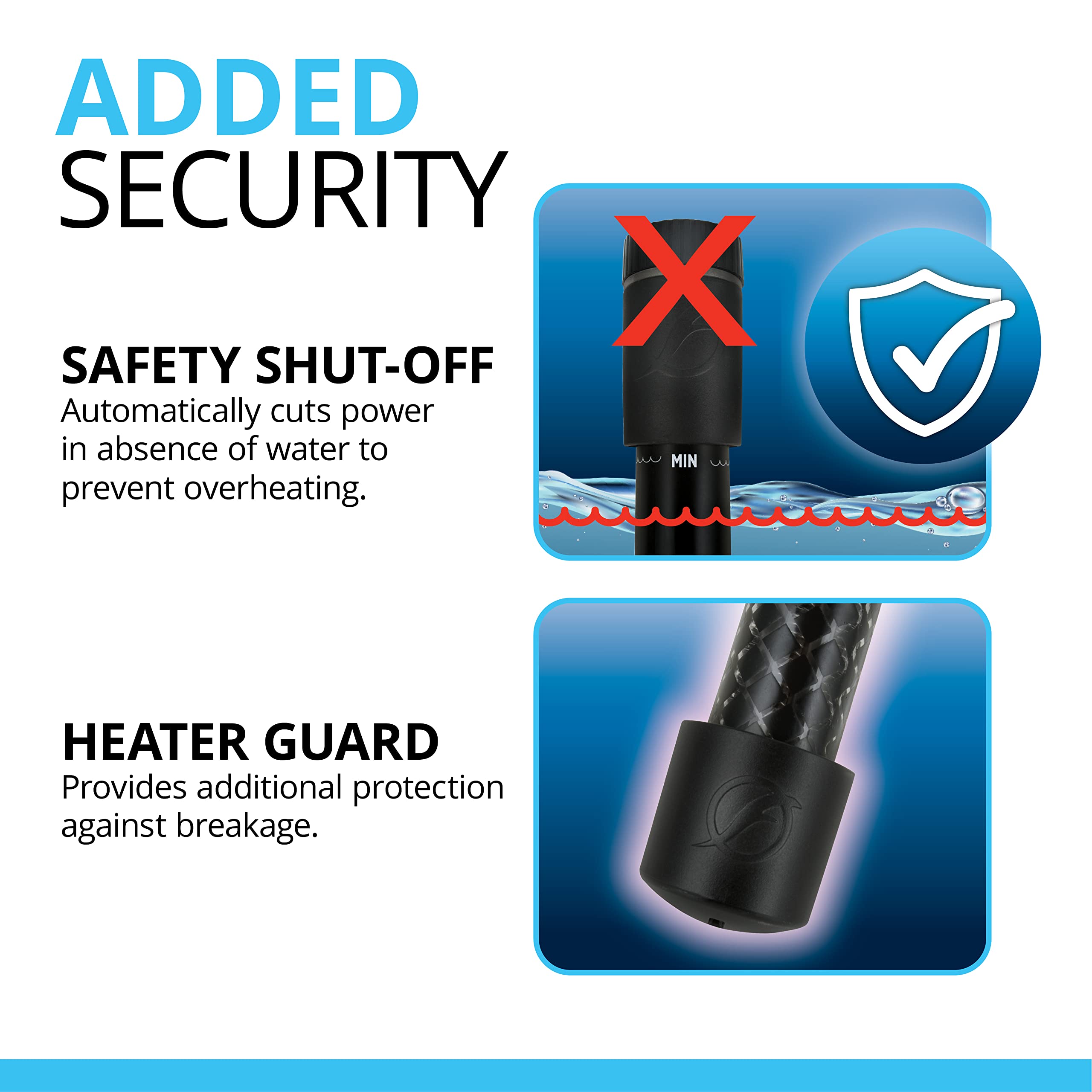 Fluval T300 corte automático sin agua protege el calentador y el acuario.