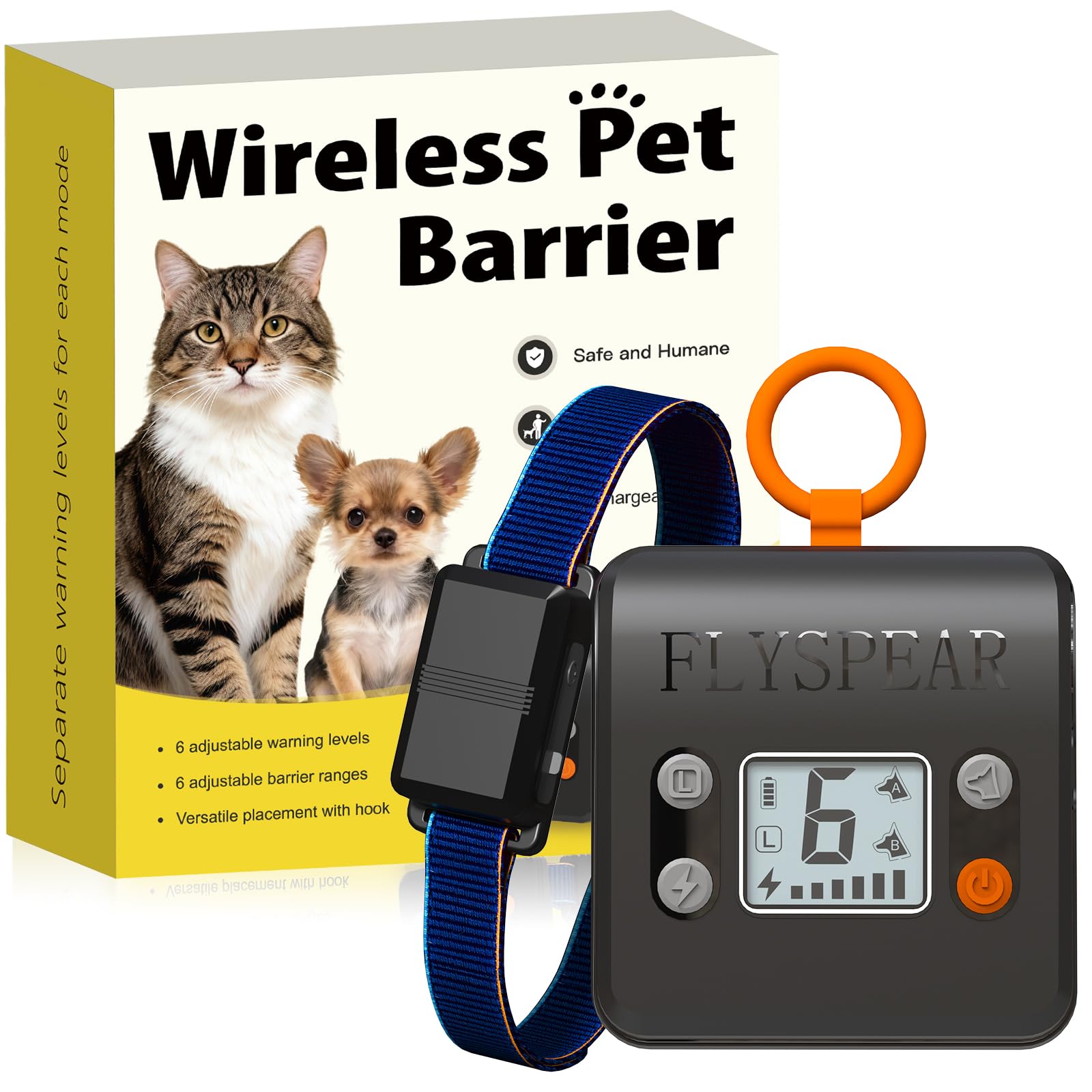 FlySpear barrera para gatos inalámbrica con gancho, instalación rápida.