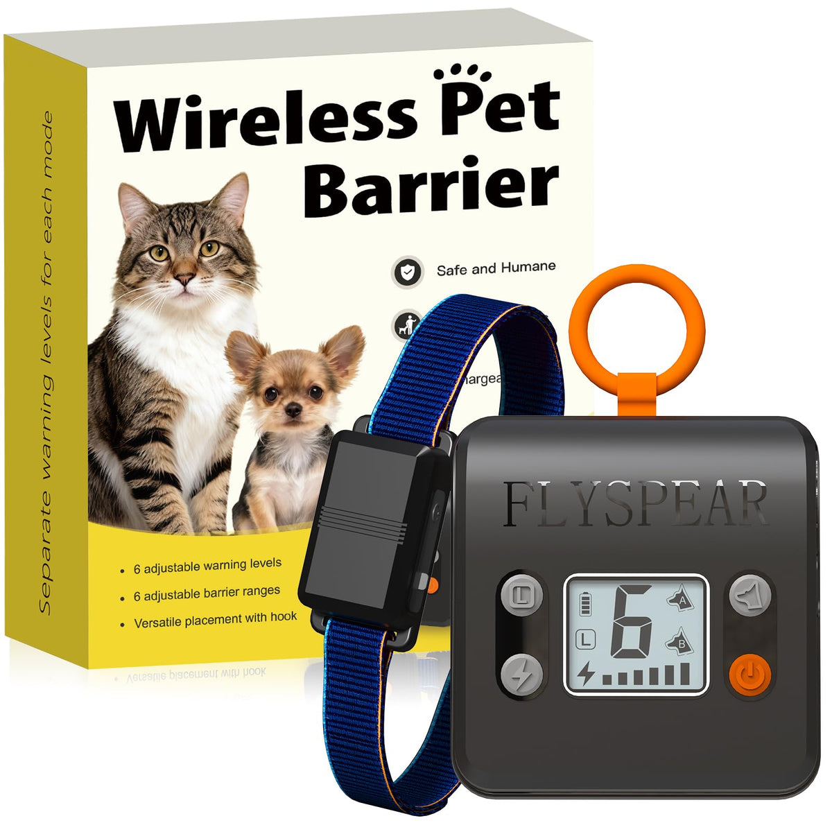 FlySpear barrera para gatos inalámbrica con gancho, instalación rápida.