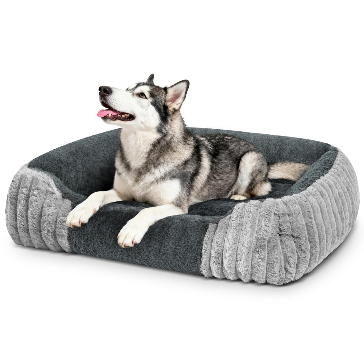 Fnsyay cama para perro XL, superficie de pelo de conejo sintético, descanso suave y cálido.