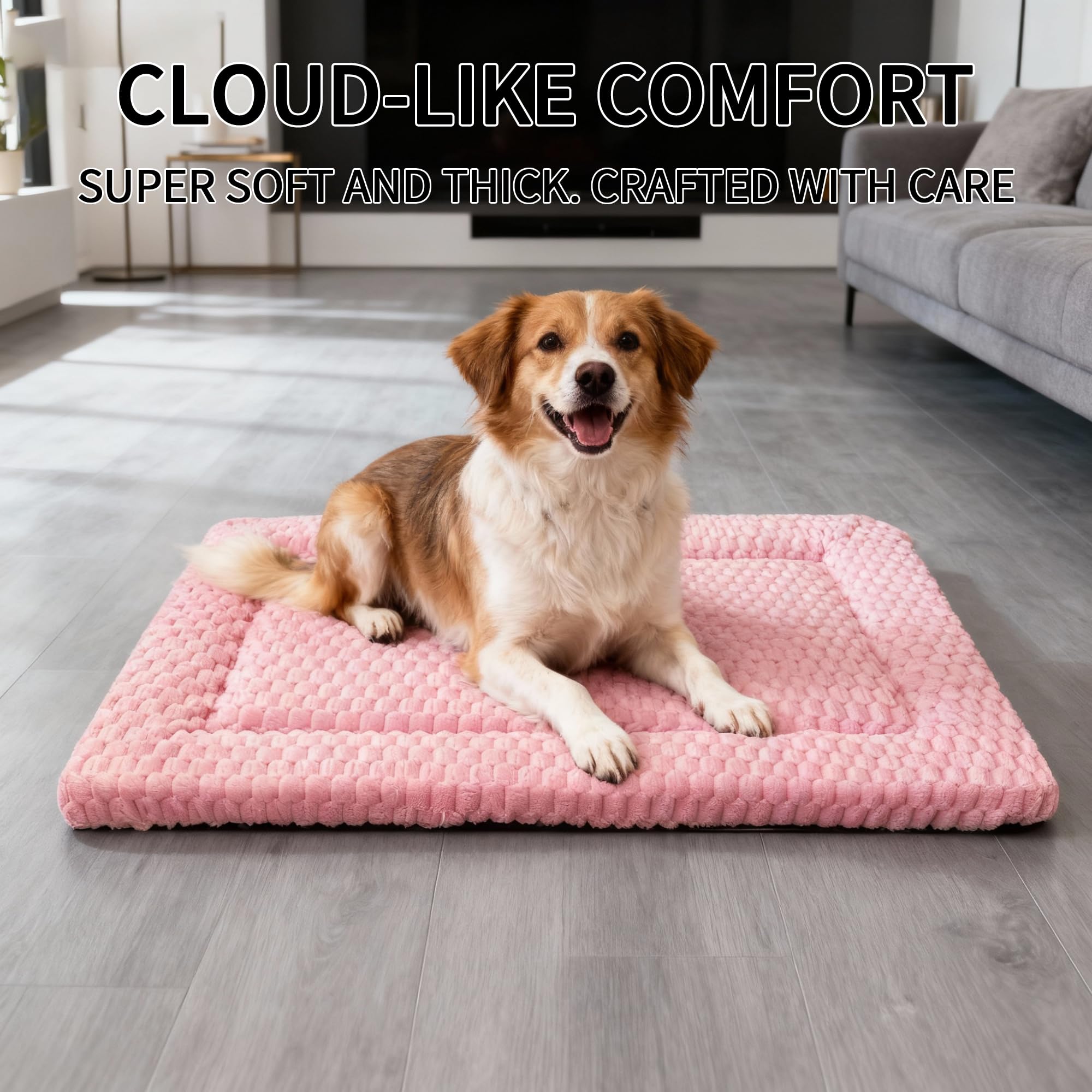Fogkiss cama para perros rosa detalle espuma: relleno elástico distribuye la presión.