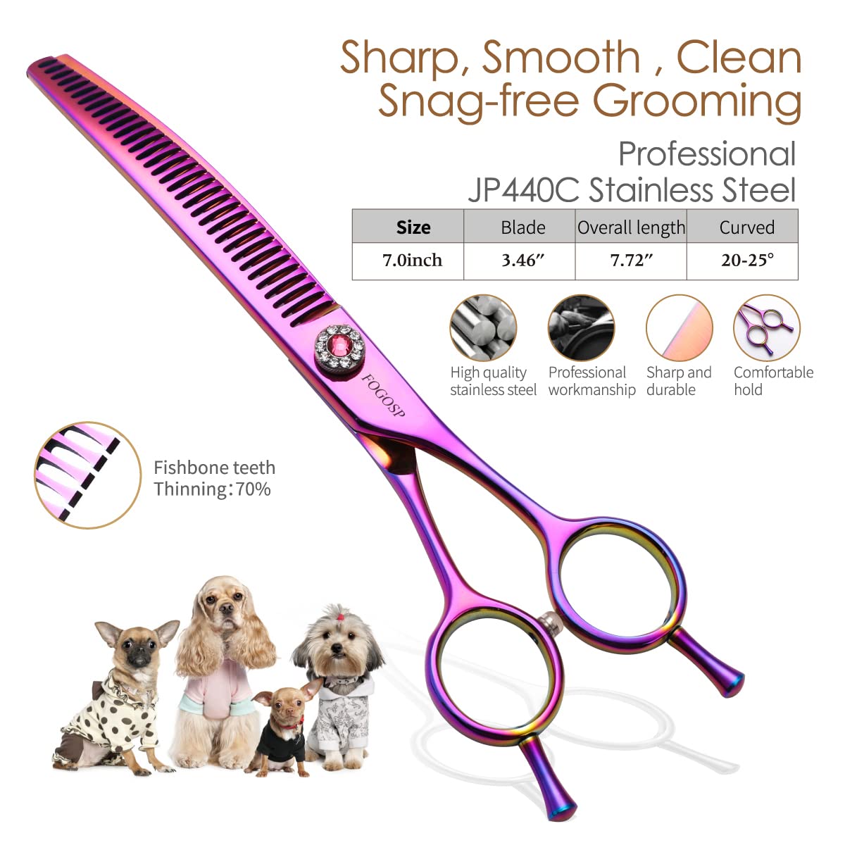 FOGOSP tijera ergonómica para perro con mango cómodo, ideal para sesiones largas
