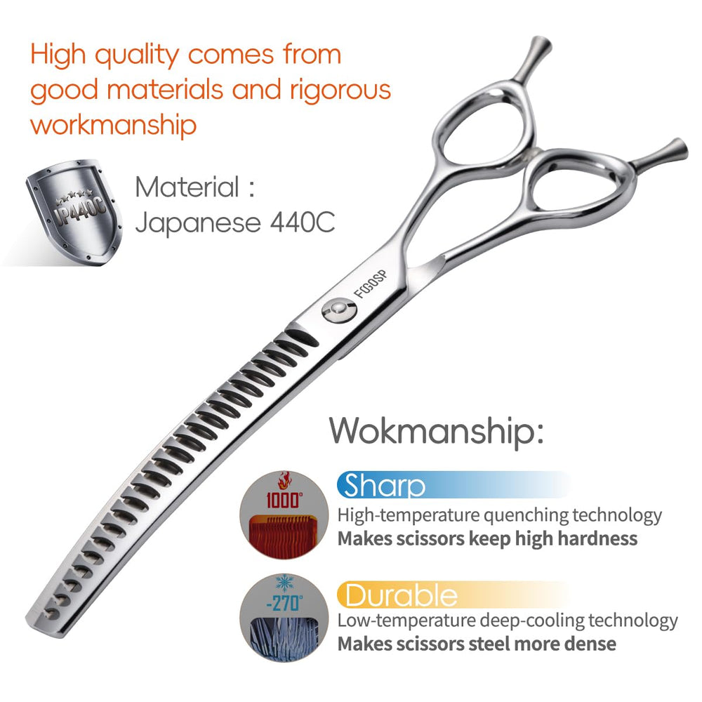 FOGOSP tijeras curvadas para cuerpo de perro, textura uniforme en pelaje.