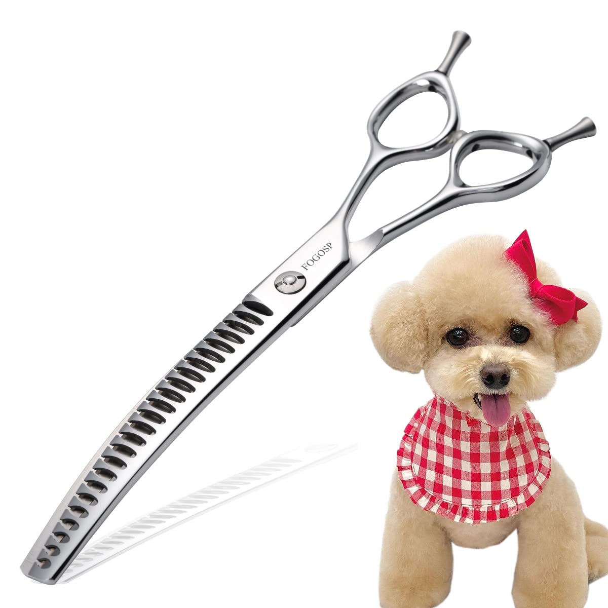FOGOSP tijeras curvadas de despunte 7,5 pulgadas para perros, acabado suave y control de textura.