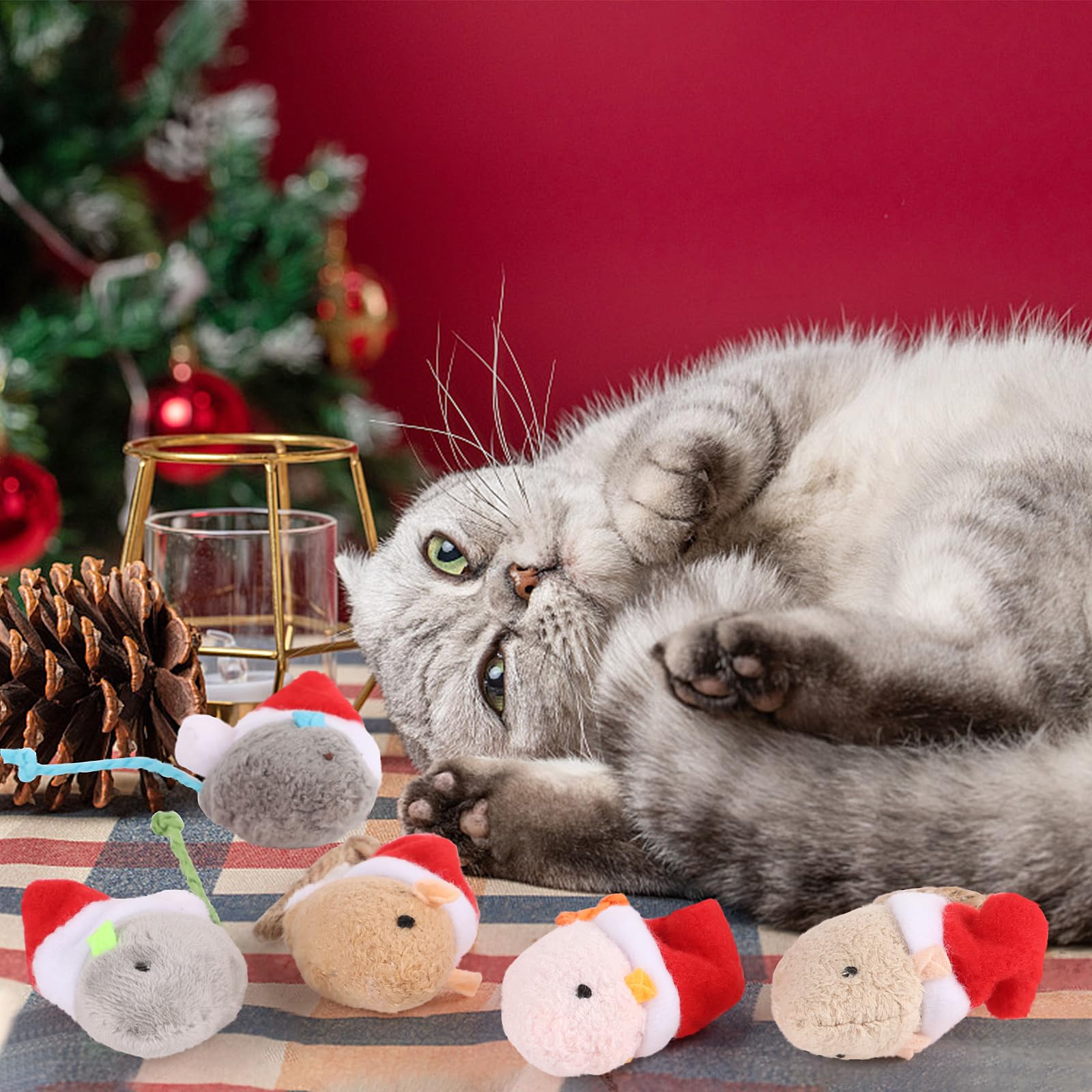 FOIMAS ratón navideño multicolor: regalo festivo ideal para gatos curiosos