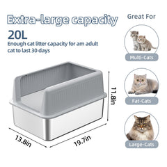 Fooalgo caja de arena acero inoxidable paredes altas para mayor privacidad del gato