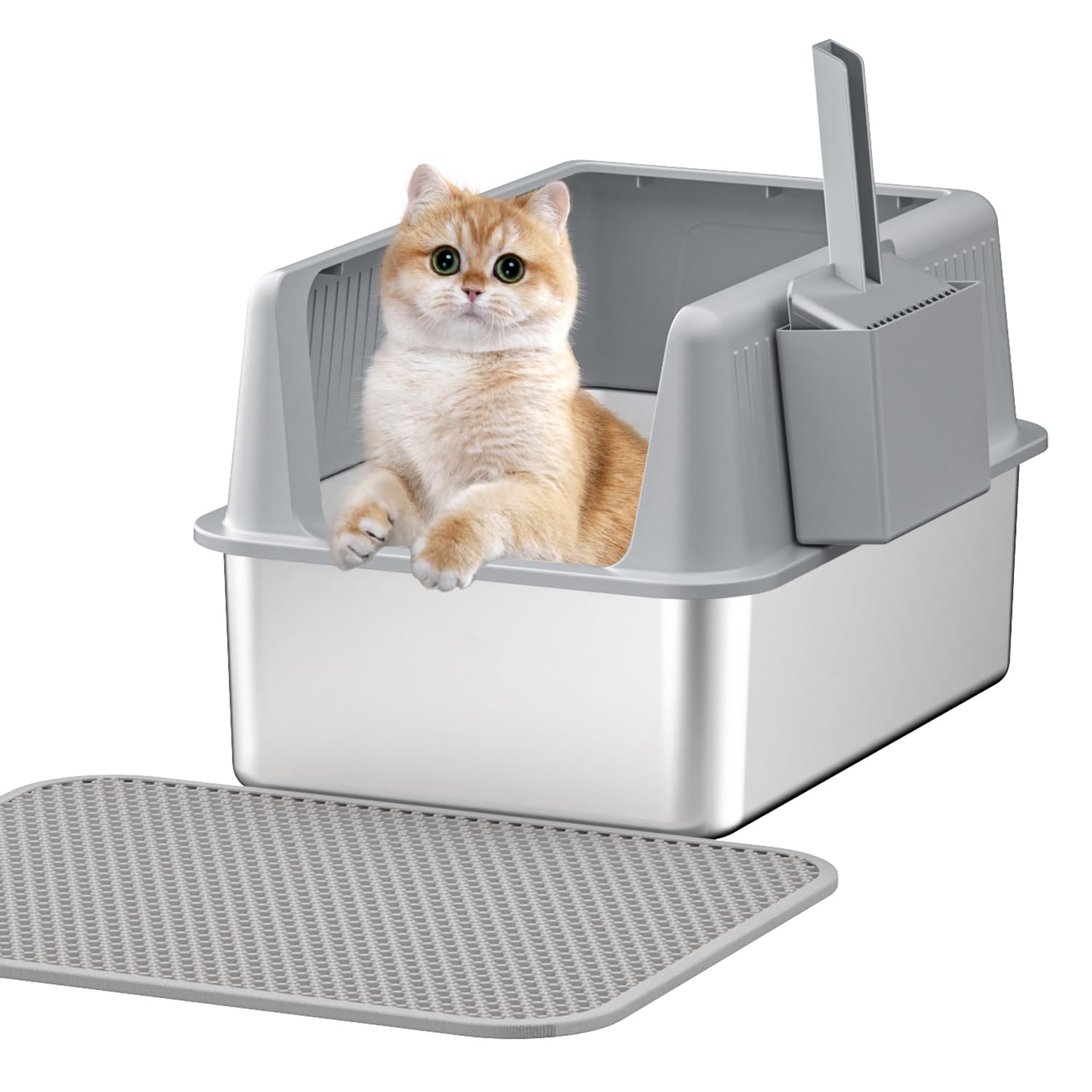 Fooalgo caja de arena de acero inoxidable con tapa superior para limpieza ordenada