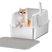 Fooalgo inodoro para gatos de acero inoxidable con tapa XL, ideal para gatos grandes.
