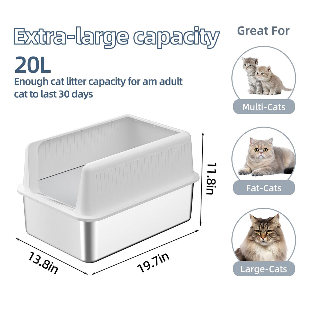 Fooalgo inodoro de borde alto en acero inoxidable ofrece mayor privacidad para el gato.
