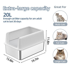 Fooalgo inodoro de borde alto en acero inoxidable ofrece mayor privacidad para el gato.