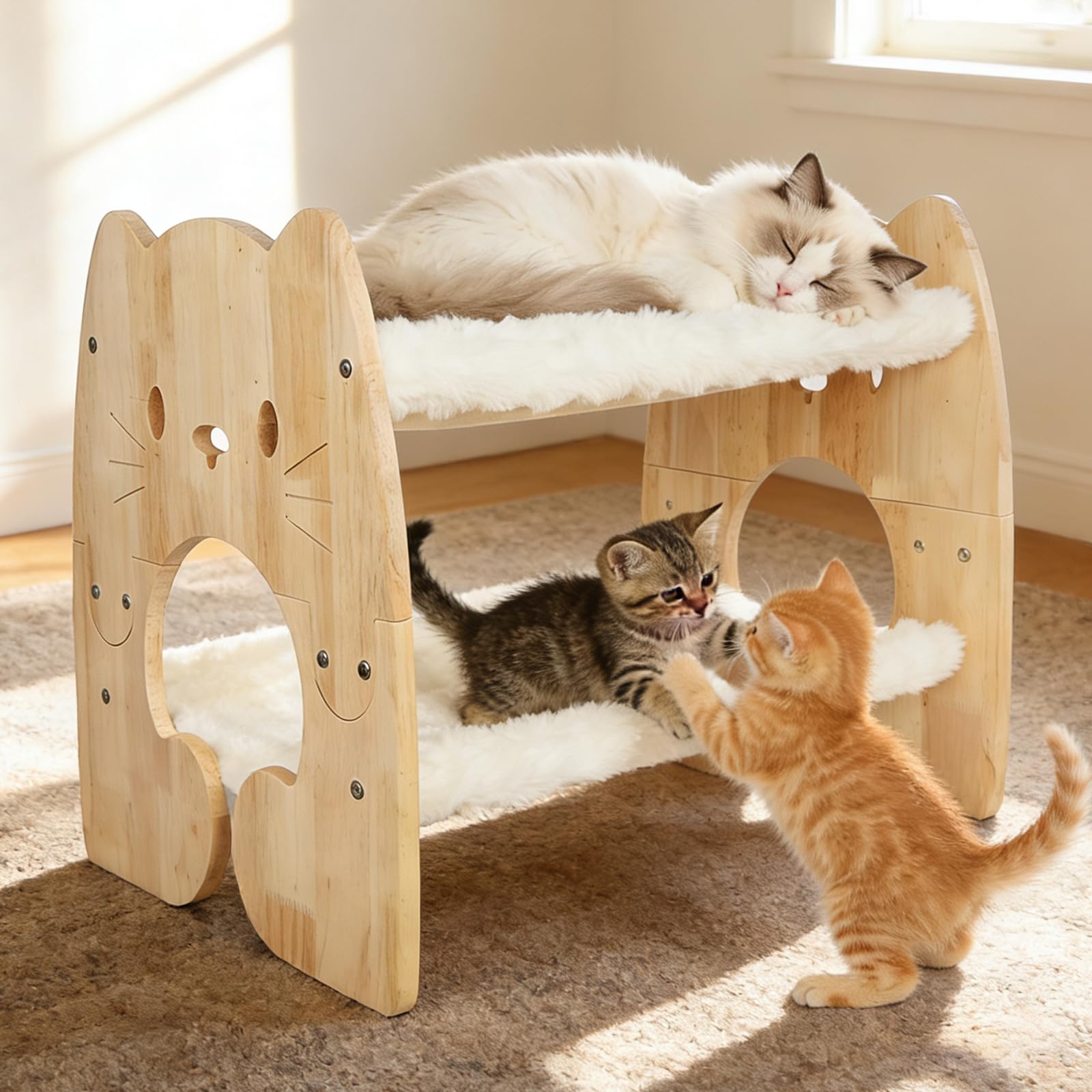 Cama para gatos Fopeat con elevación y doble hamaca, ideal para varios felinos.