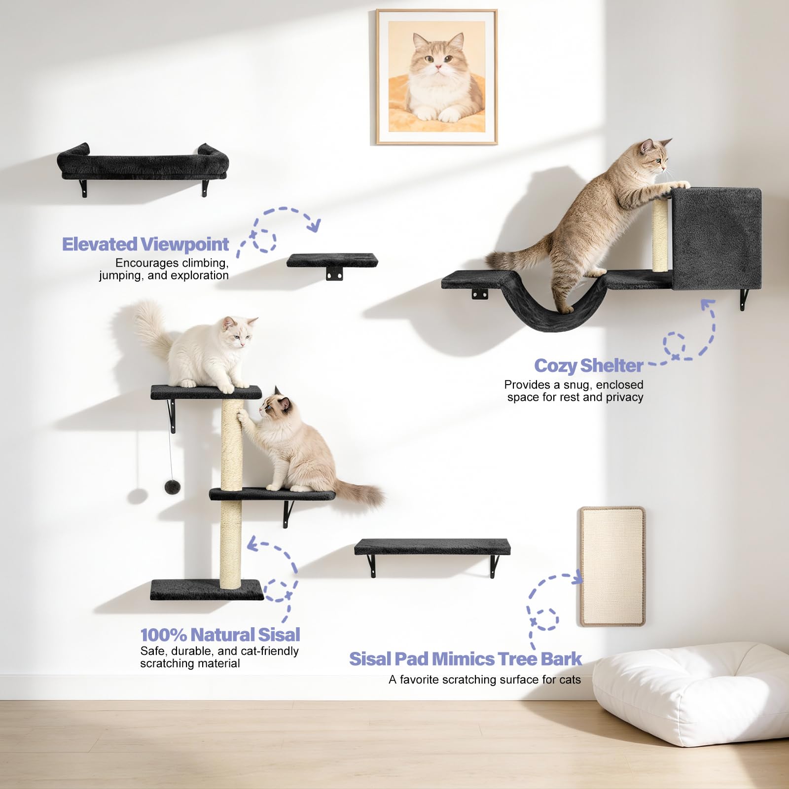 Fopetfy estantes de pared para gato ofrecen relajación en altura.
