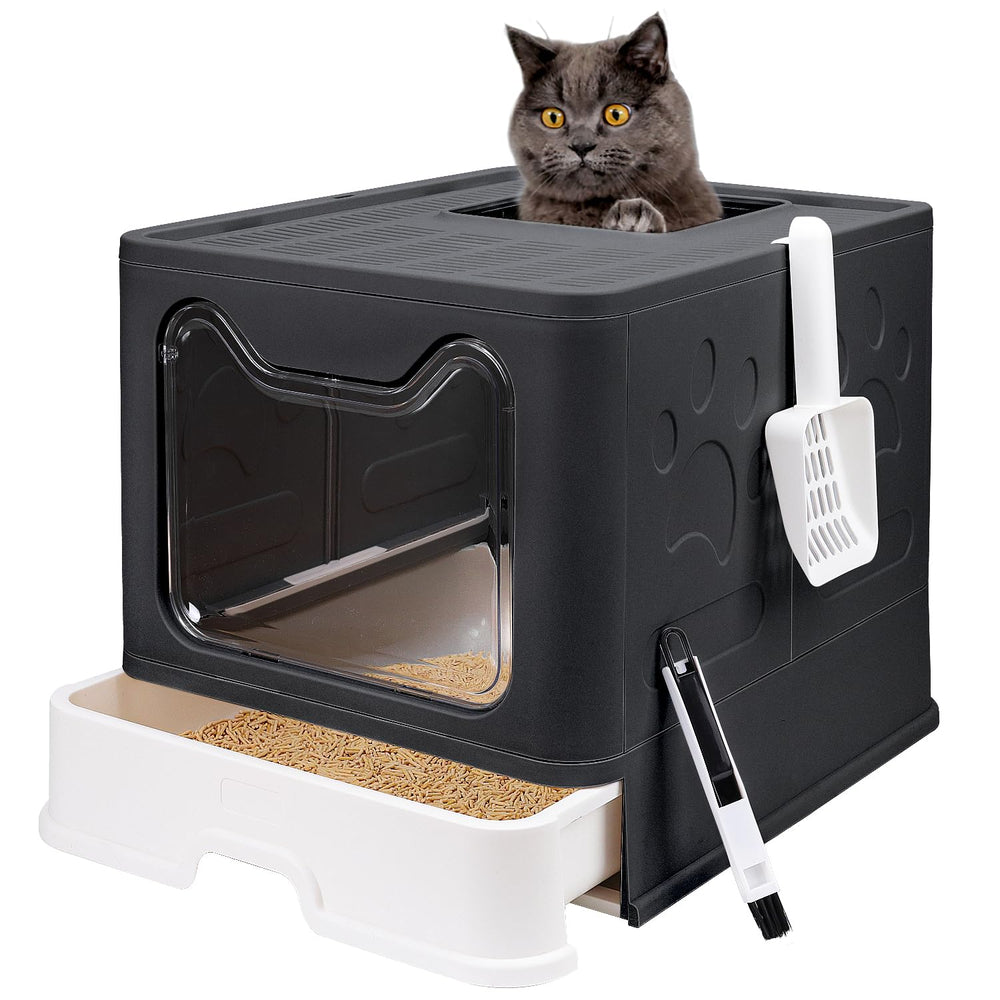 Fophop Bandeja de arena para gato plegable con tapa, fácil de guardar.