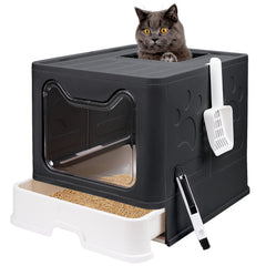 Fophop Bandeja de arena para gato plegable con tapa, fácil de guardar.