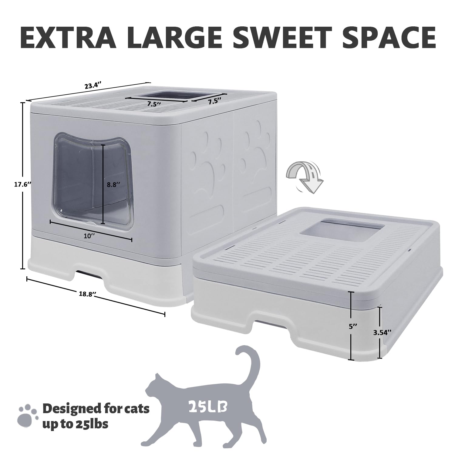 La vista de entrada superior de la Fophop, gris, demuestra fácil acceso para el gato.