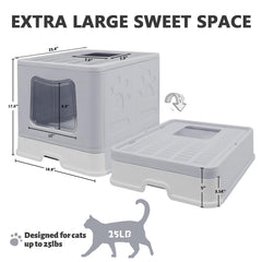 La vista de entrada superior de la Fophop, gris, demuestra fácil acceso para el gato.