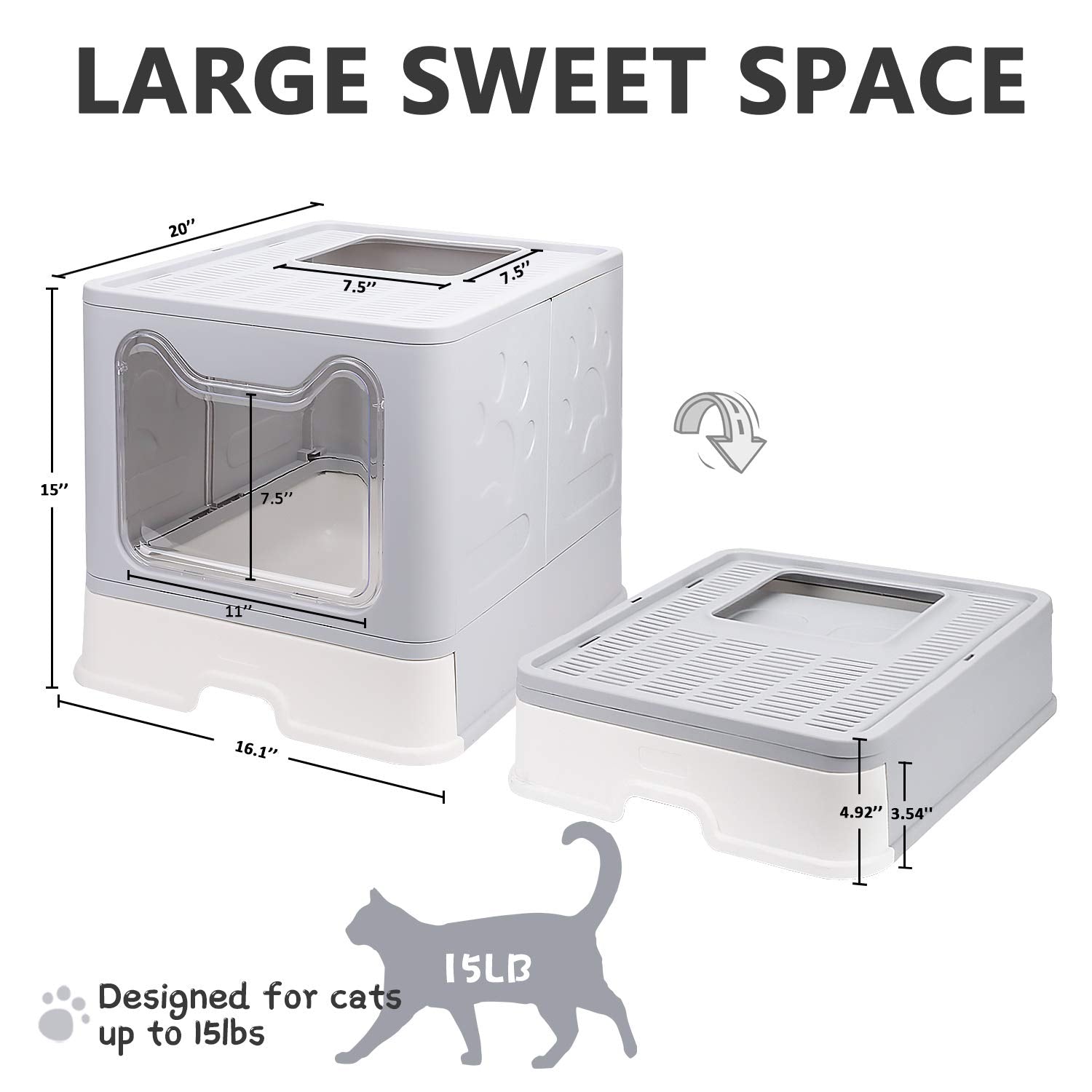 Caja de arena fophop con entrada frontal para acceso cómodo.