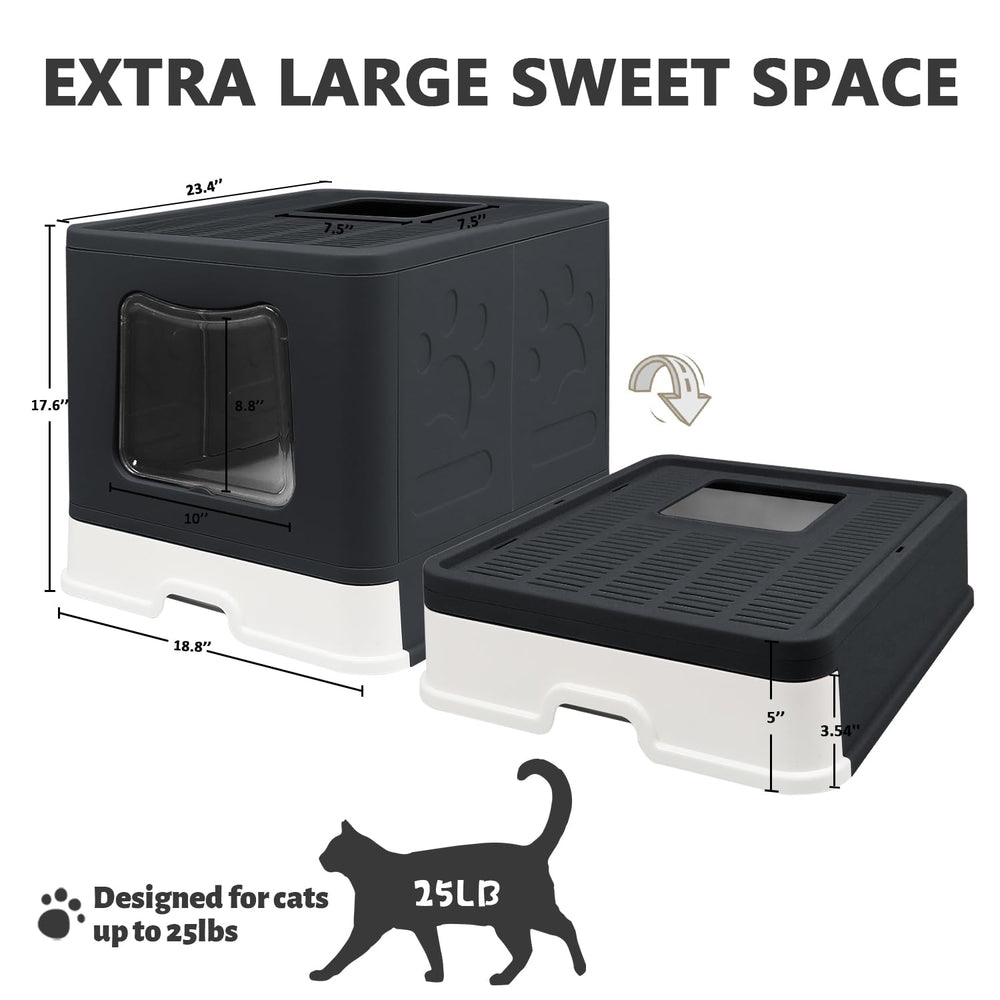 Caja de arena XL de Fophop con entrada frontal y salida superior para uso diario.