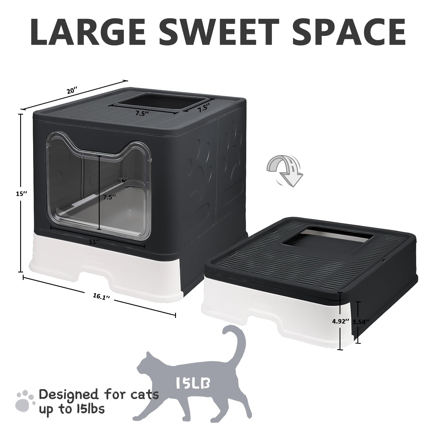 Fophop Diseño con entrada frontal y salida superior para comodidad del gato.