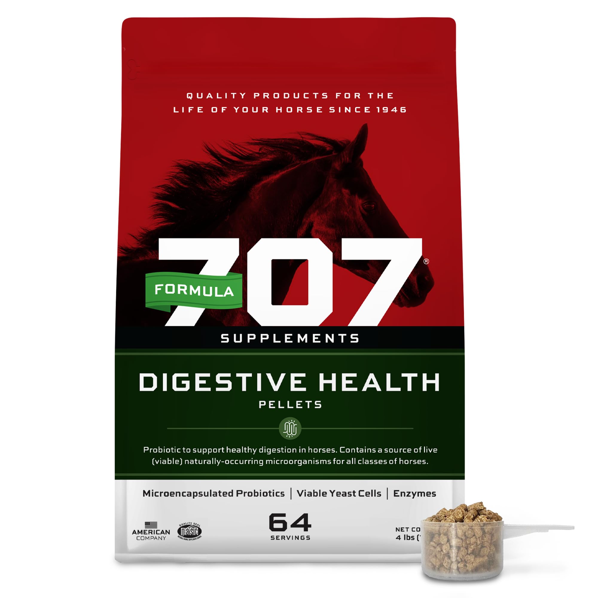Formula 707: bolsa de 4 libras de suplemento digestivo para caballos que apoya la salud intestinal.