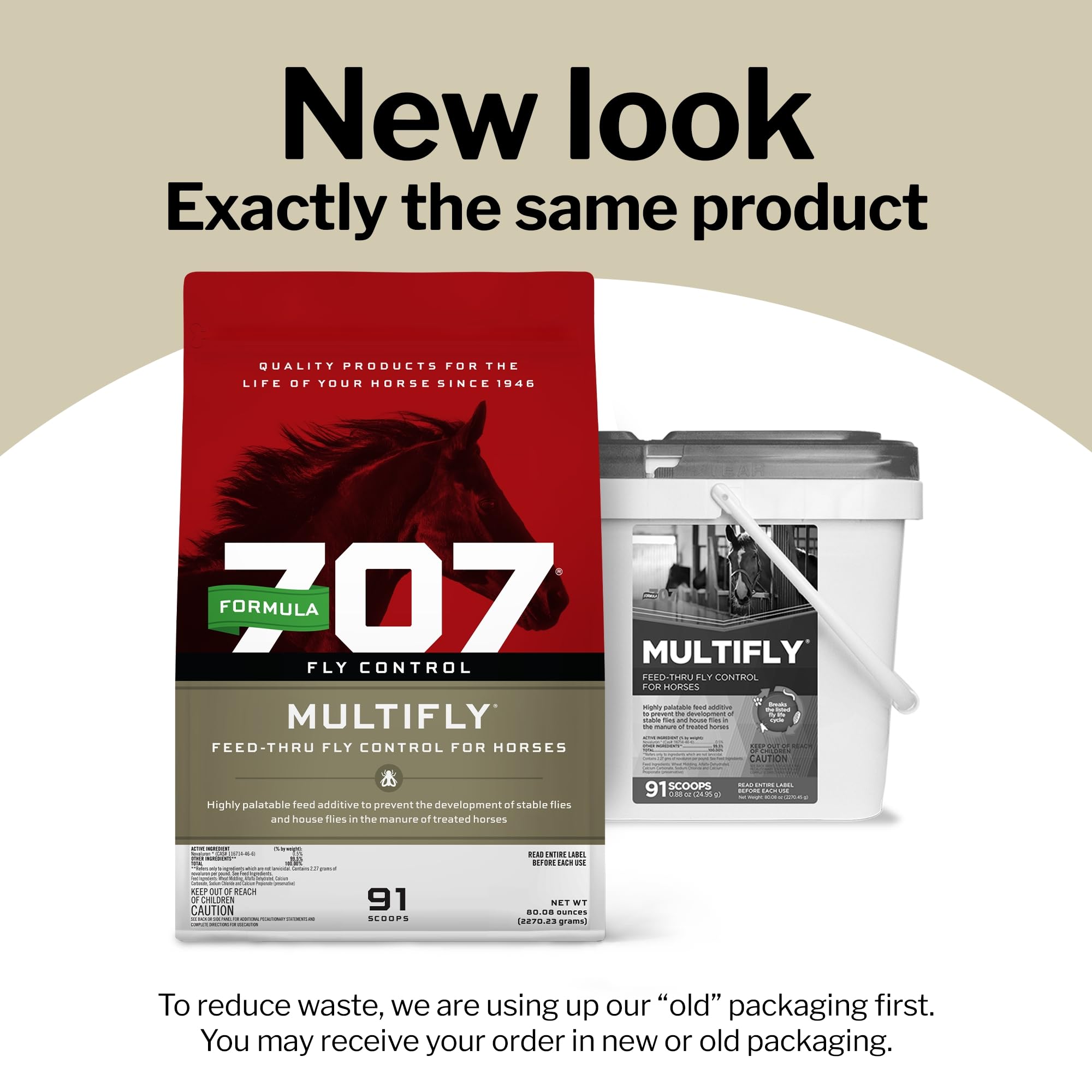 Envase de 5 lb de Formula 707 Multifly, práctico para establos.