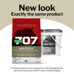 Pellets Formula 707 MultiFly con alfalfa y trigo para la ración de caballos.